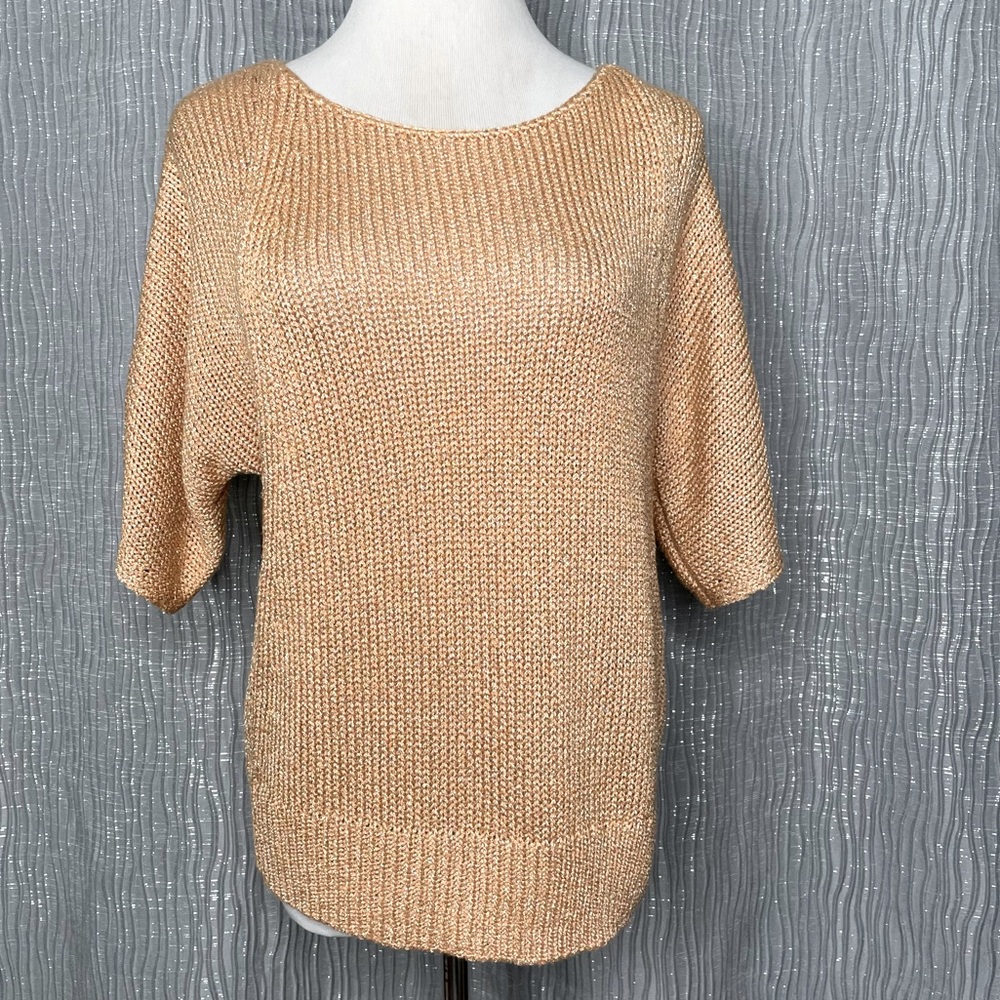 Chico’s gold metallic short sleeve knit top